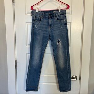 Gap Medium Indigo Wash Distressed Girlfriend Vintage Mid Jeans